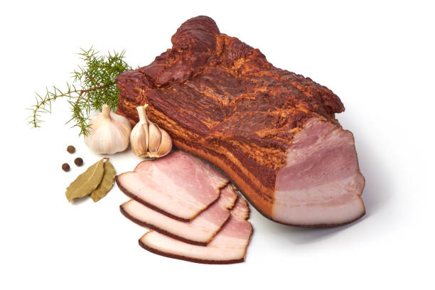 istock Smoked pork bacon with chopped slices, isolated on white background. 1089139570