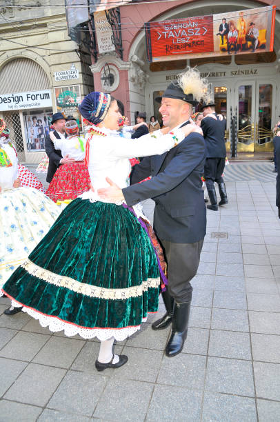 Folk dance festival Nagymező str. Budapest, 02.26.2011. Folk dancers show their dancing skills to the Public in Budapest, in Nagymező street.