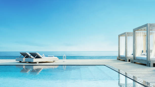 istock Beach lounge - ocean villa on Sea view for vacation and summer / 3d render interior 1089141732