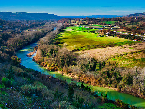 Tiver River bend panorama or landscape Umbria Italy