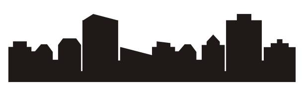 타운의 도시, 검은 실루엣 - skyline silhouette cityscape residential district stock illustrations