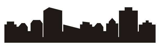 Cityscape, black silhouette of town Cityscape, roofs. Vector background, black silhouette. Group of houses. frame outline silhouette stock illustrations