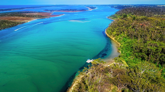 Aerial view of Kalimna Lakes Entrance in the Gippsland Lakes Victoria