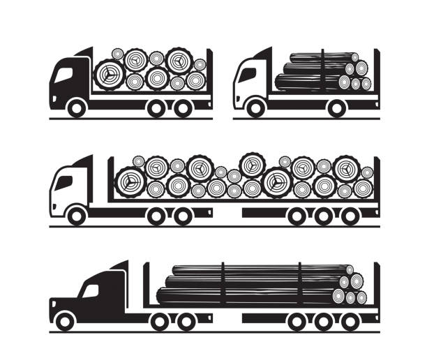 나무로 되는 통나무의 수송 트럭 - truck lumber industry log wood stock illustrations