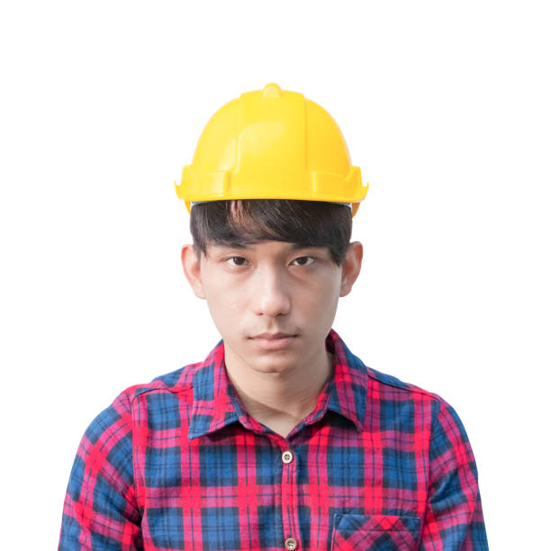istock Engineer construction and wear yellow safety helmet plastic on white background 1089167296