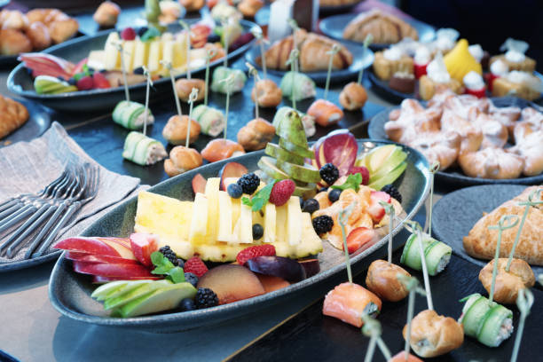 istock Various food on catering table, toned 1089168762