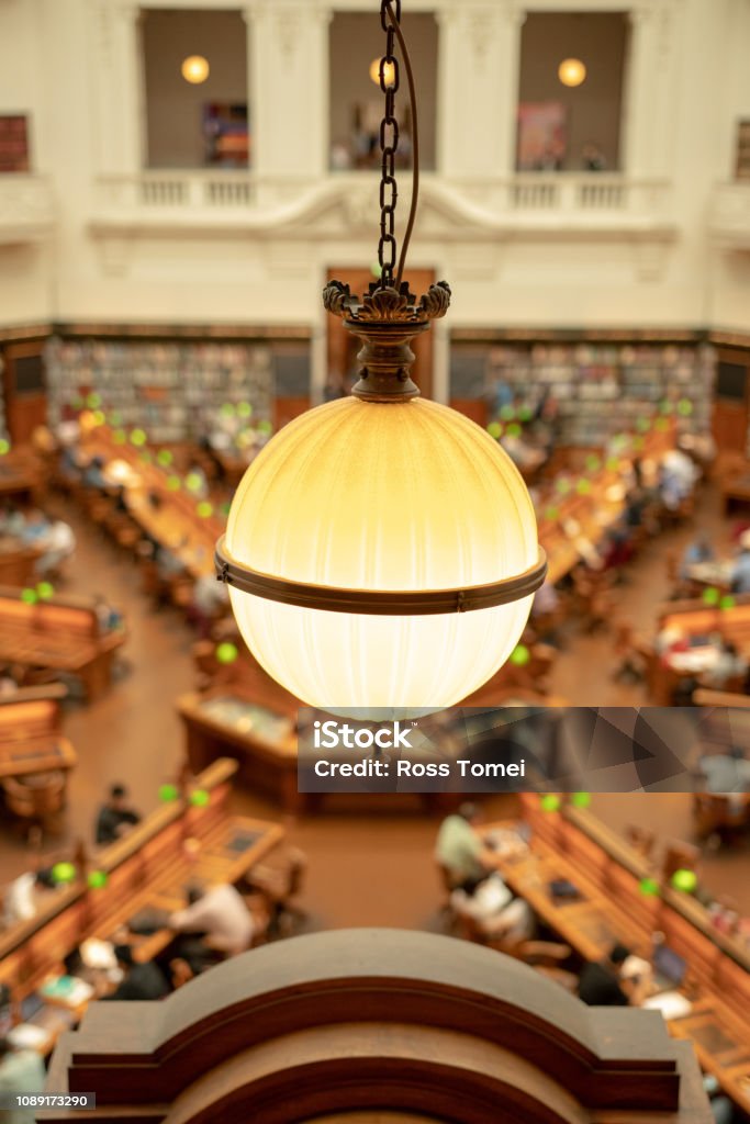 Inside the main dome of the Victorian State Library. Inside the main dome of the Victorian State Library. Historic public building. Library Stock Photo