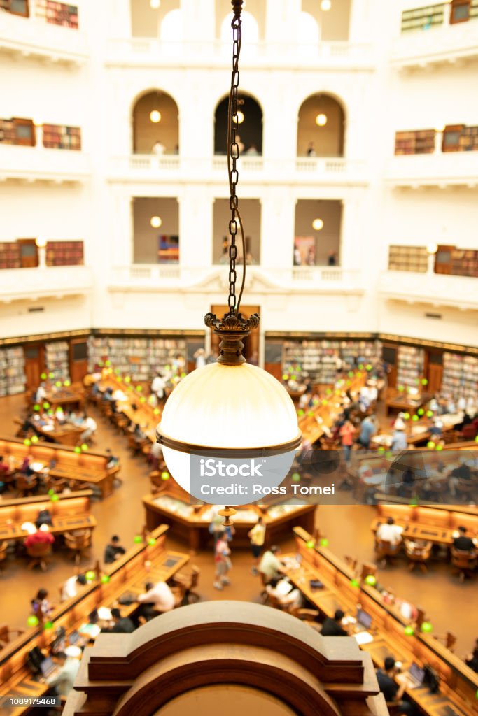 Inside the main dome of the Victorian State Library. Inside the main dome of the Victorian State Library. Historic public building. Library Stock Photo