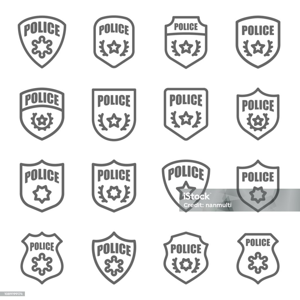 Police Badge Vector Line Icon Set. Contains such Icons as Sheriff, Military, Shield and more. Expanded Stroke Police Badge stock vector