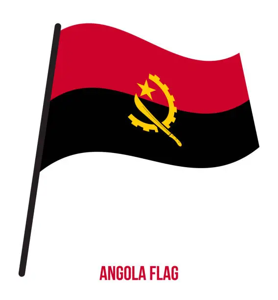 Vector illustration of Angola Flag Waving Vector Illustration on White Background. Angola National Flag