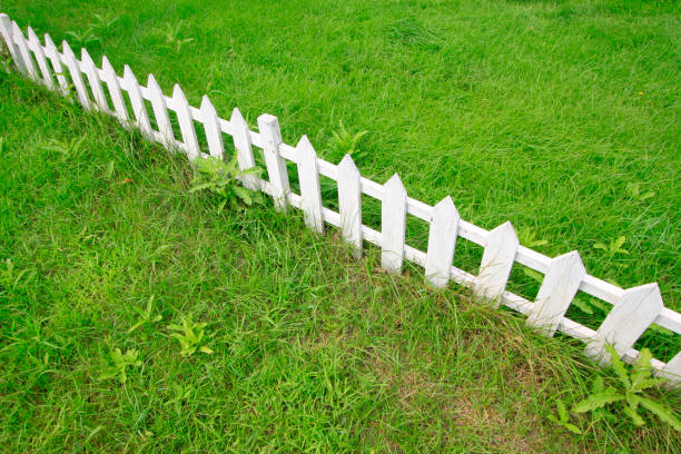 istock White wooden fence in a park 1089214444