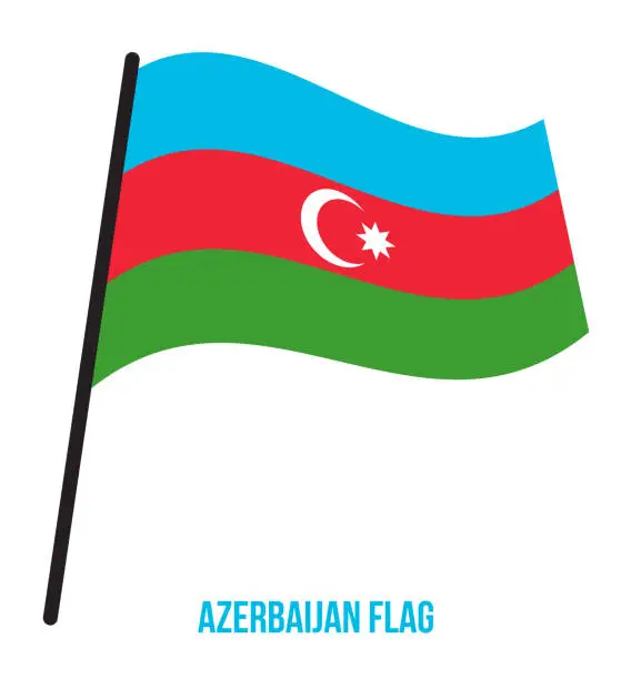 Vector illustration of Azerbaijan Flag Waving Vector Illustration on White Background. Azerbaijan National Flag