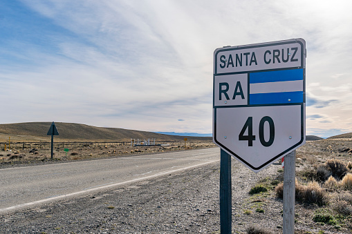 Road sign along route 40 in Patagonia region of Argentina