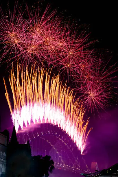 Sydney,NSW,Australia 01 01 2019: Sydney New years Fireworks Harbour bridge