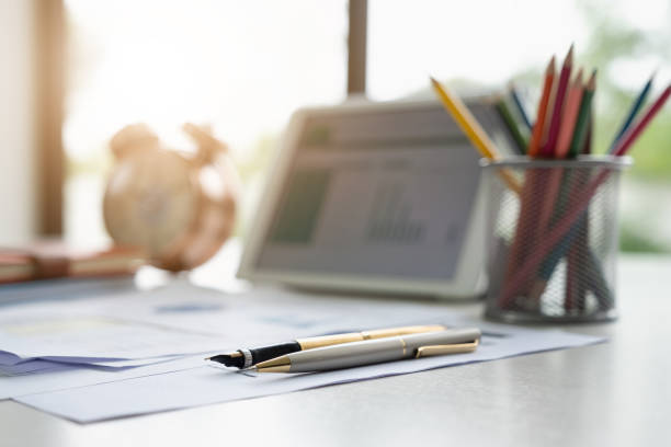 istock Close up business workplace in modern office 1089222668
