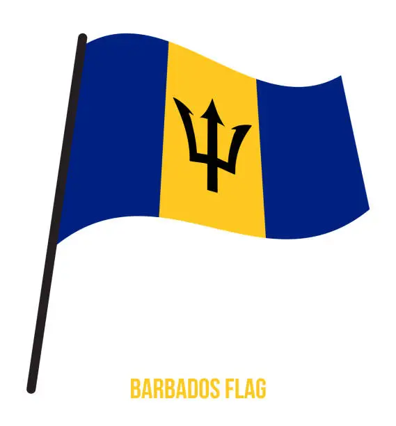 Vector illustration of Barbados Flag Waving Vector Illustration on White Background. Barbados National Flag