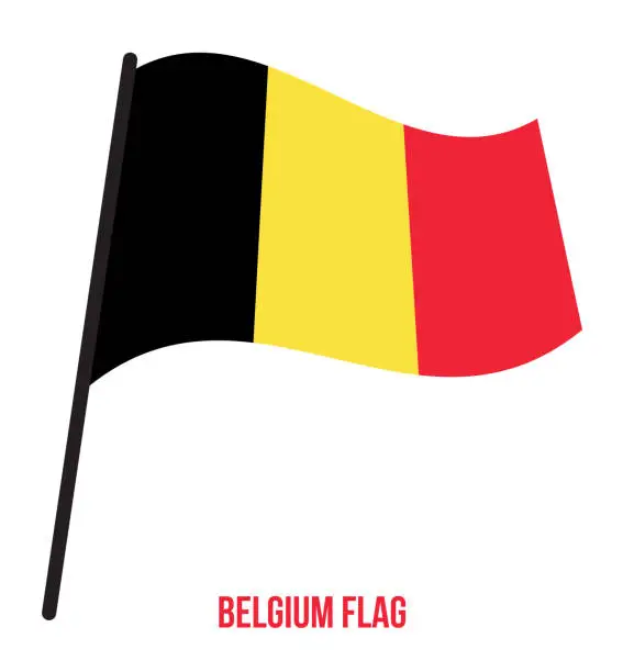Vector illustration of Belgium Flag Waving Vector Illustration on White Background. Belgium National Flag