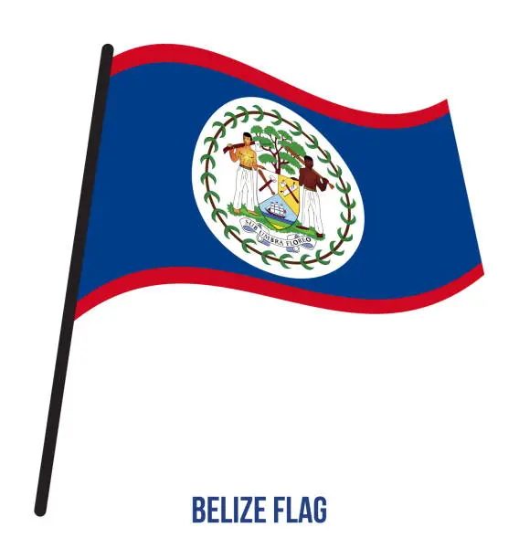 Vector illustration of Belize Flag Waving Vector Illustration on White Background. Belize National Flag