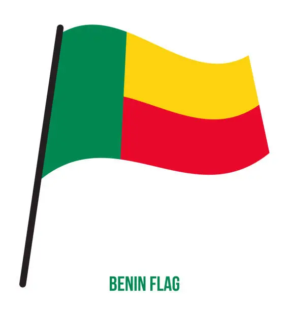 Vector illustration of Benin Flag Waving Vector Illustration on White Background. Benin National Flag