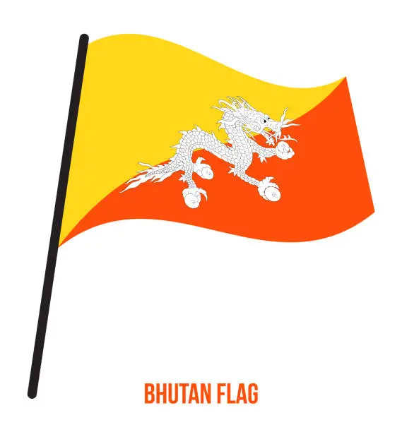 Vector illustration of Bhutan Flag Waving Vector Illustration on White Background. Bhutan National Flag