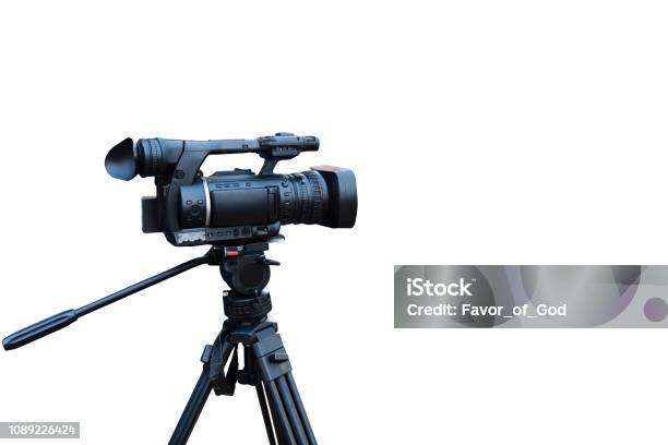 Professional Video Camera Isolated On White With Clipping Path Stock Photo - Download Image Now