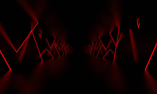 istock Red laser light glow in the dark room. 3D Illustration. 1089238618