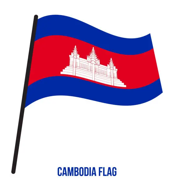 Vector illustration of Cambodia Flag Waving Vector Illustration on White Background. Cambodia National Flag