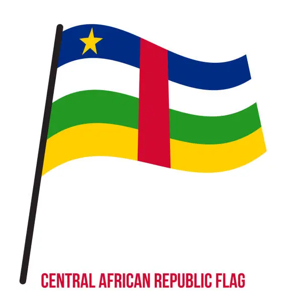 Vector illustration of Central African Republic Flag Waving Vector Illustration on White Background. National Flag