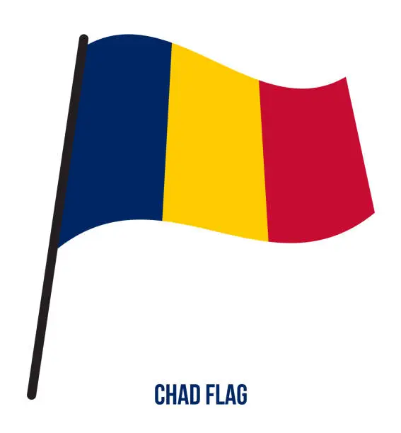 Vector illustration of Chad Flag Waving Vector Illustration on White Background. Chad National Flag