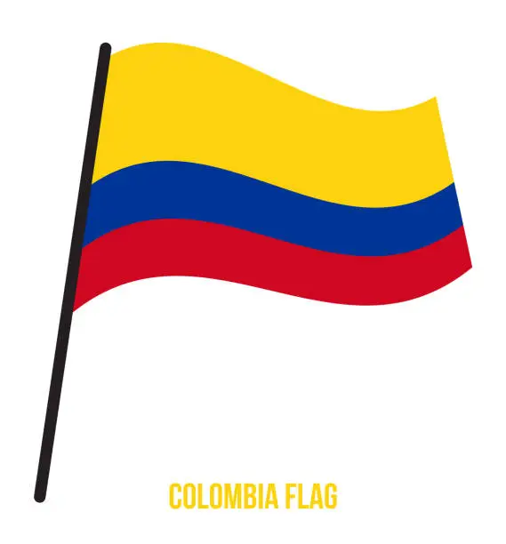 Vector illustration of Colombia Flag Waving Vector Illustration on White Background. Colombia National Flag