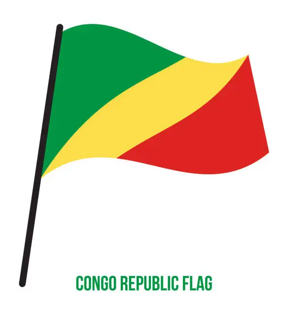 Vector illustration of Congo Republic Flag Waving Vector Illustration on White Background. Congo Republic National Flag