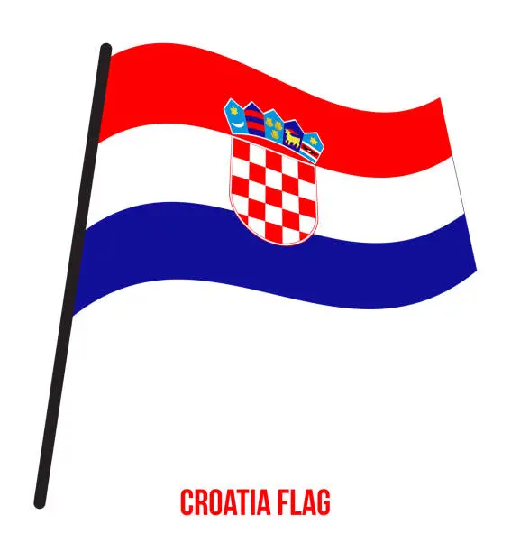 Vector illustration of Croatia Flag Waving Vector Illustration on White Background. Croatia National Flag