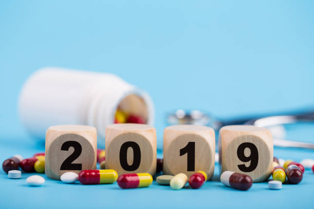 Medicine And Stethoscope With 2019 Wooden Blocks