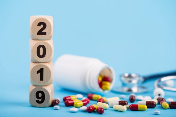 istock Medicine And Stethoscope With 2019 Wooden Blocks 1089245804