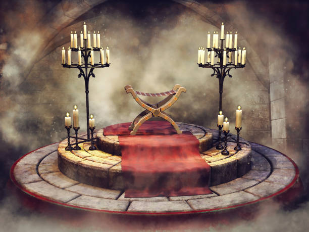 istock Fantasy seat with a red carpet and candelabras 1089252172