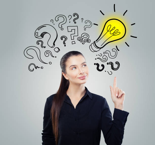 istock Girl ideas. Smart woman student with yellow lightbulb. Brainstorm, problem and solution concept 1089263088
