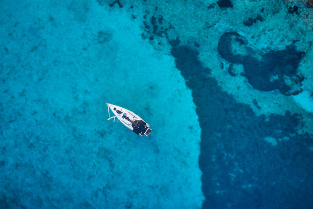istock Anchored sailboat, view from drone 1089267130