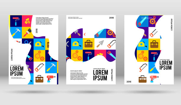 cover-design mit bau-werkzeuge-icon-set - poster grafiken stock-grafiken, -clipart, -cartoons und -symbole