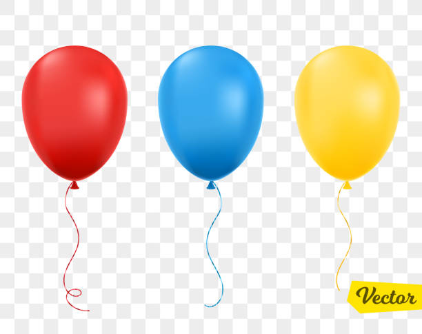 illustrazioni stock, clip art, cartoni animati e icone di tendenza di palloncini rossi, blu e gialli isolati. - horizontal ribbon image descriptive color