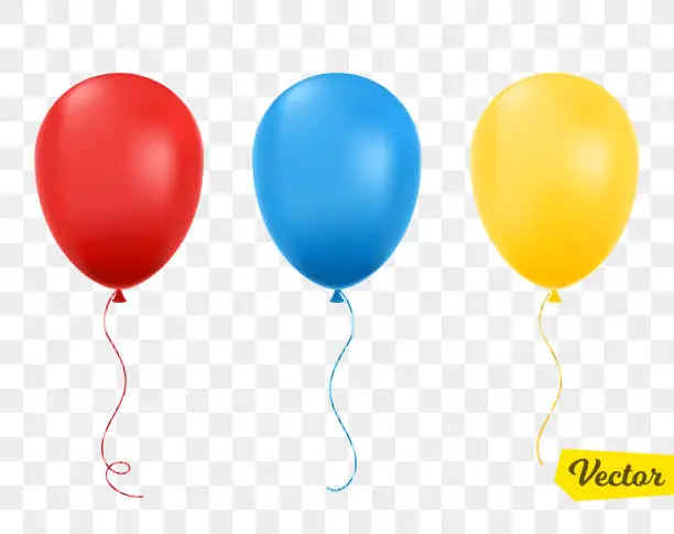 Vector illustration of Red, blue and yellow balloons isolated.