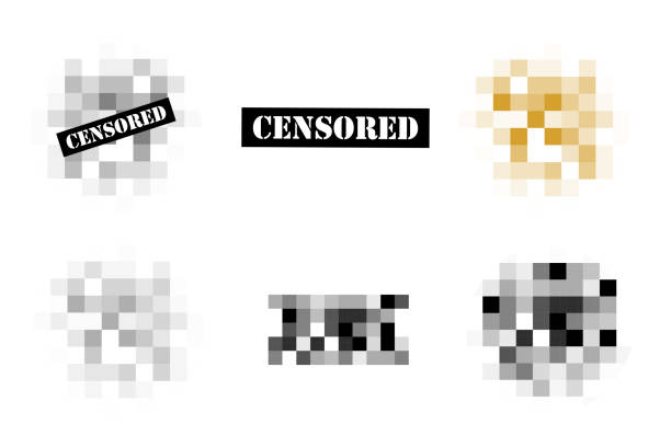 ilustraciones, imágenes clip art, dibujos animados e iconos de stock de conjunto de señales pixel censurado. - censorship