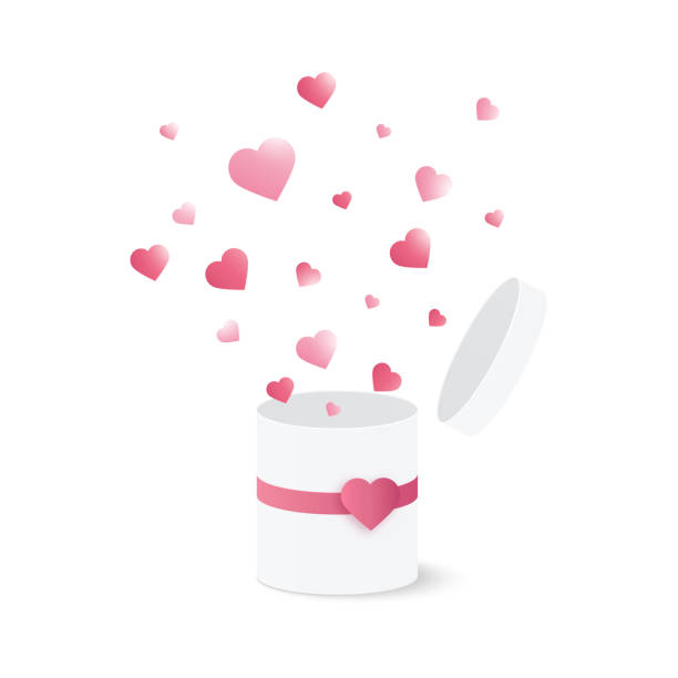 illustrazioni stock, clip art, cartoni animati e icone di tendenza di scatola regalo aperta con coriandoli a cuore scoppiò. - heart shape exploding pink love
