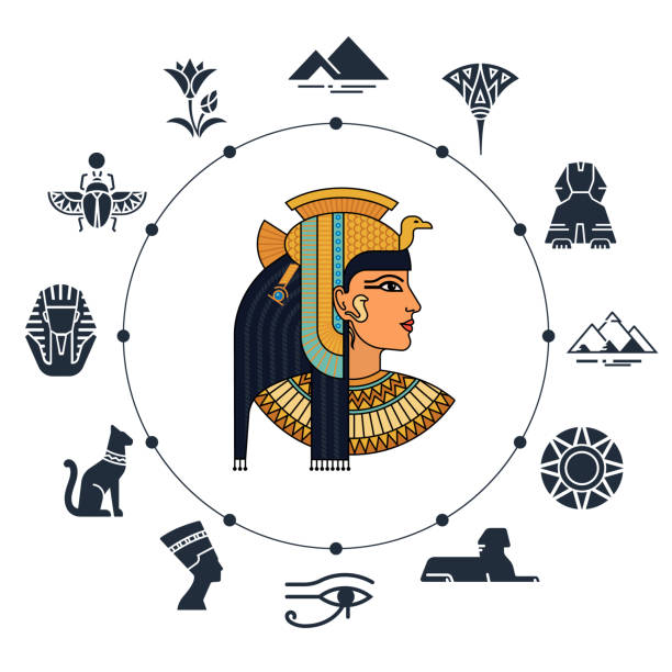illustrations, cliparts, dessins animés et icônes de bienvenue à l’egypte. symboles de l’égypte. tourisme et aventure. illustration vectorielle et l’icône définir. - cléopâtre