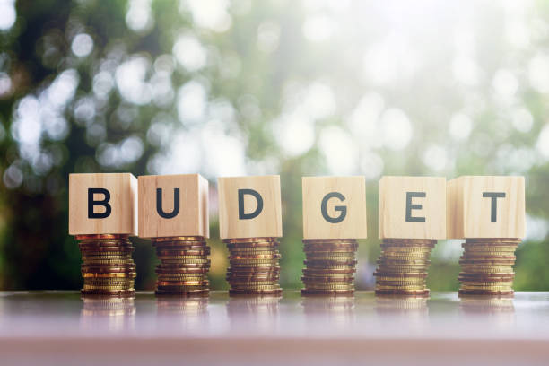 bloques de madera con texto presupuesto - planning organization leadership budget fotografías e imágenes de stock