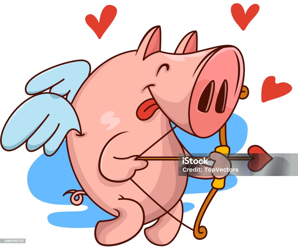 Pig Cupid With Bow And Arrow Red Hearts Flying In The Air Funny Farm Animal  With Small Wings Cartoon Vector Icon Stock Illustration - Download Image  Now - iStock