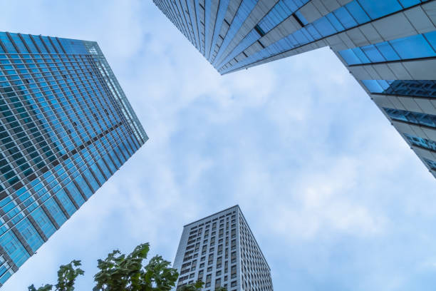 istock Low angle view of modern metallic skyscrapers 1089293870