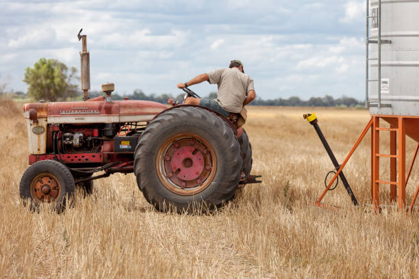農家は、アメリカのビンテージ トラクターを使用します。 - australia people antique old fashioned ストックフォトと画像