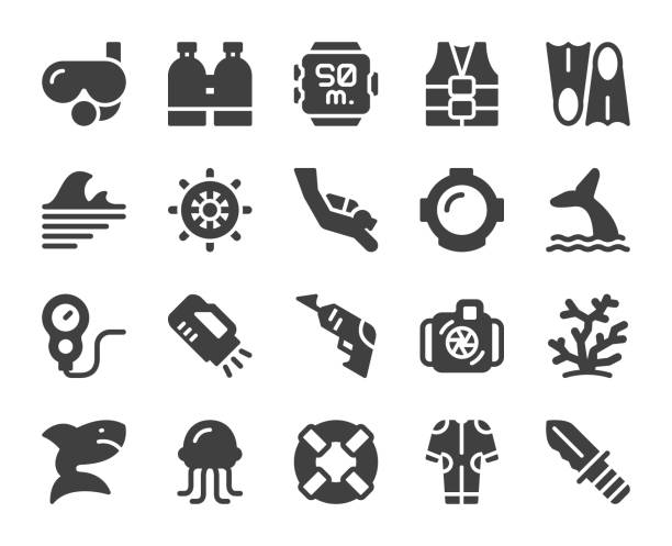Scuba Diving and Snorkeling - Icons Scuba Diving and Snorkeling Icons Vector EPS File. underwater diving stock illustrations