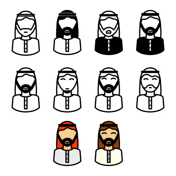 ilustrações, clipart, desenhos animados e ícones de conjunto de ícones do homem árabe - kaffiyeh