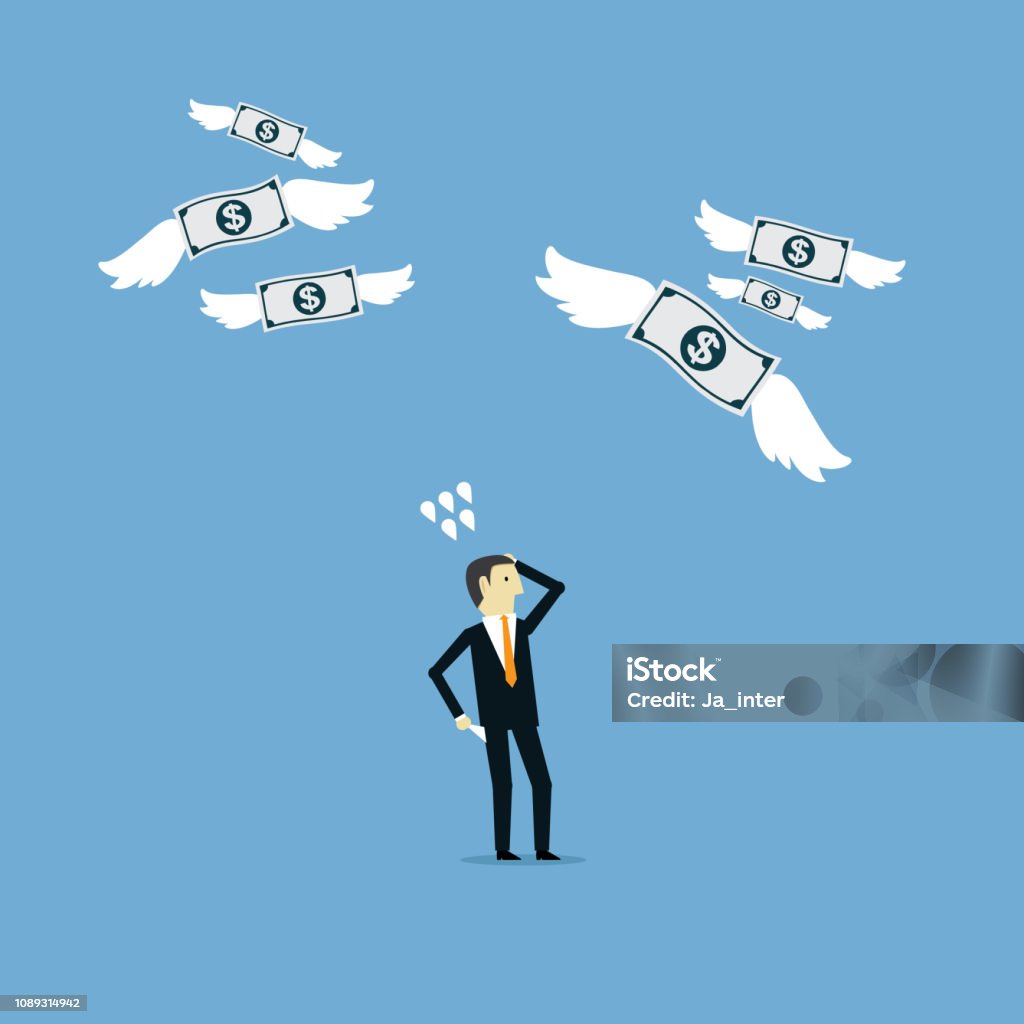 Money lost Business, Currency, Flying, Finance, Dollars Empty stock vector